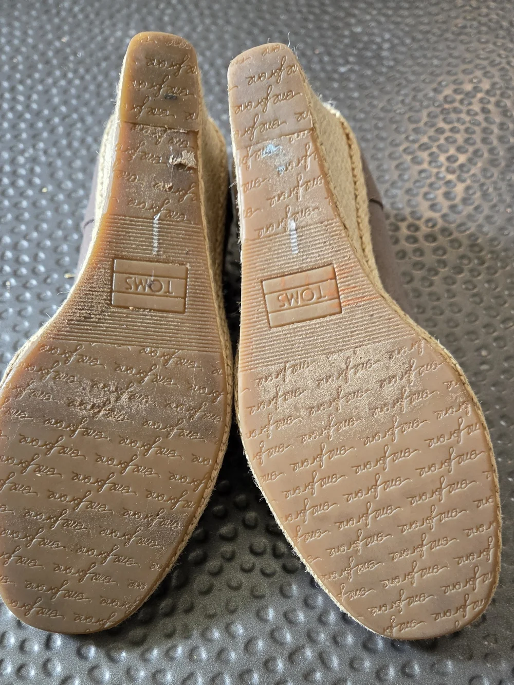 TOMS Brown Canvas Peep-Toe Espadrille Wedges